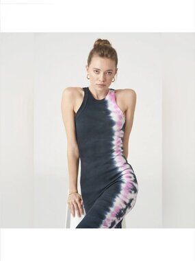 WSLY The Rivington Ribbed Tank Midi Dress S Black Anemone Pink Tie Dye Sleeveles
